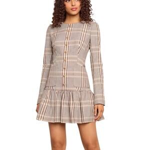 Cara Cara Adams Raymond Plaid Long Sleeve Ruffle Hem Dress NWT $795